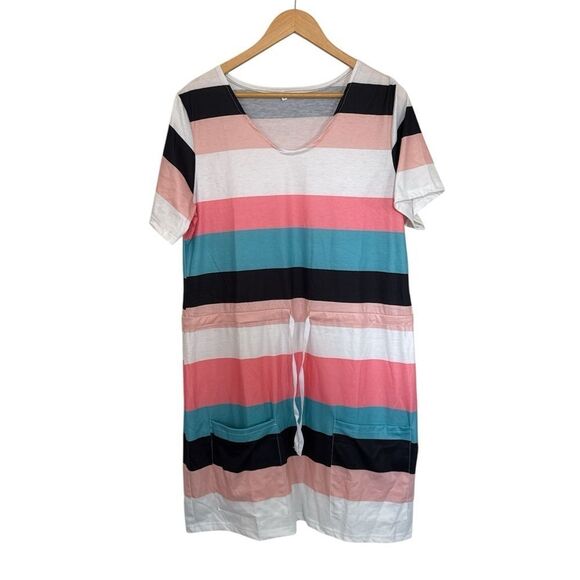 Striped Drawstring Waist Casual Dress Size Large NWOT - Picture 2 of 6